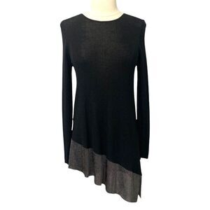 Eileen Fisher System NWT Black Rayon Crinkle Tunic Silver Asymmetric Size PS